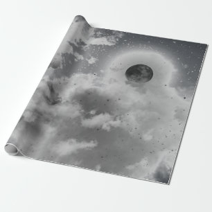 NIGHT SKY IN BLACK AND WHITE WRAPPING PAPER