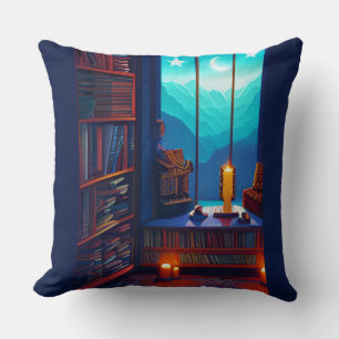 Night Sky Library  Throw Pillow