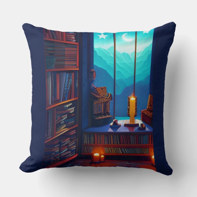 Night Sky Library  Throw Pillow (Front)