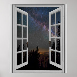 Night Sky Milky Way Galaxy Fake Window Poster