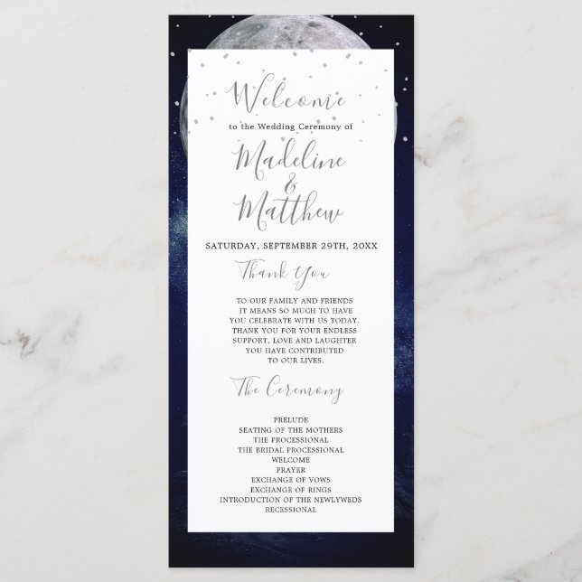 Night Sky Moon Celestial Elegant Wedding Welcome Program (Front)