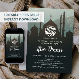 Night Sky Mosque Silhouette Ramadan Iftar Dinner Invitation