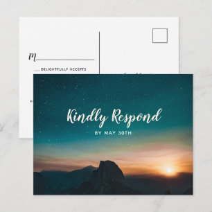 Night Sky Mountain Galaxy Modern Star Wedding RSVP Invitation Postcard