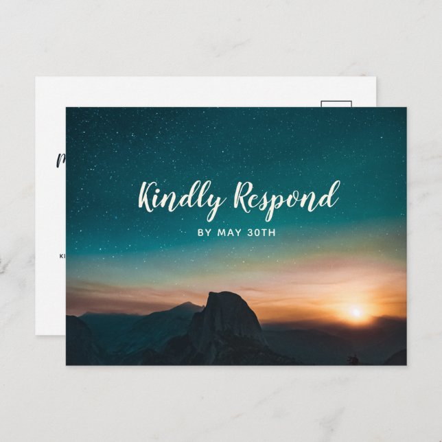 Night Sky Mountain Galaxy Modern Star Wedding RSVP Invitation Postcard (Front/Back)