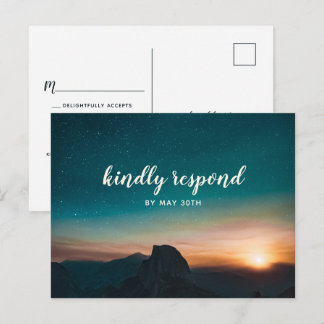 Night Sky Mountain Galaxy Star Modern Wedding RSVP Invitation Postcard