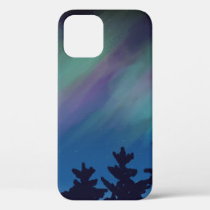 Night Sky Northern Lights Trees iPhone 12 Case