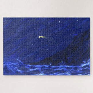 Night Sky Ocean Cliff Shooting Star Canvas Jigsaw Puzzle