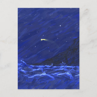 Night Sky Ocean Cliff Shooting Star Canvas Postcard
