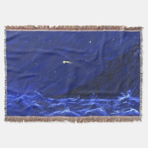 Night Sky Ocean Cliff Shooting Star Canvas Throw Blanket