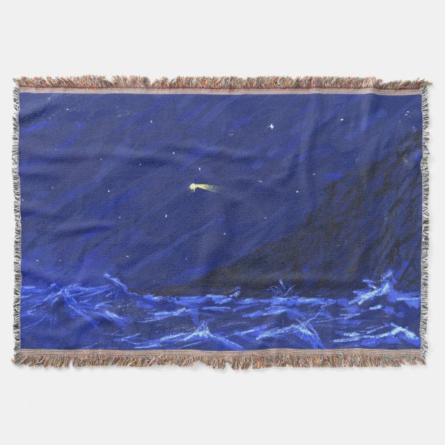 Night Sky Ocean Cliff Shooting Star Canvas Throw Blanket (Front)