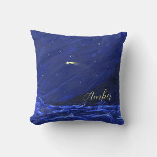 Night Sky Ocean Cliff Shooting Star Personalized Throw Pillow