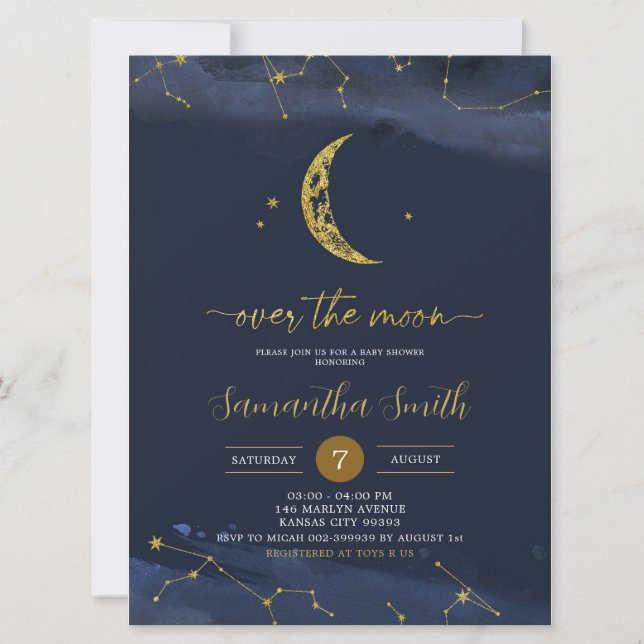 Night Sky Over the Moon Baby Shower Invitation (Front)