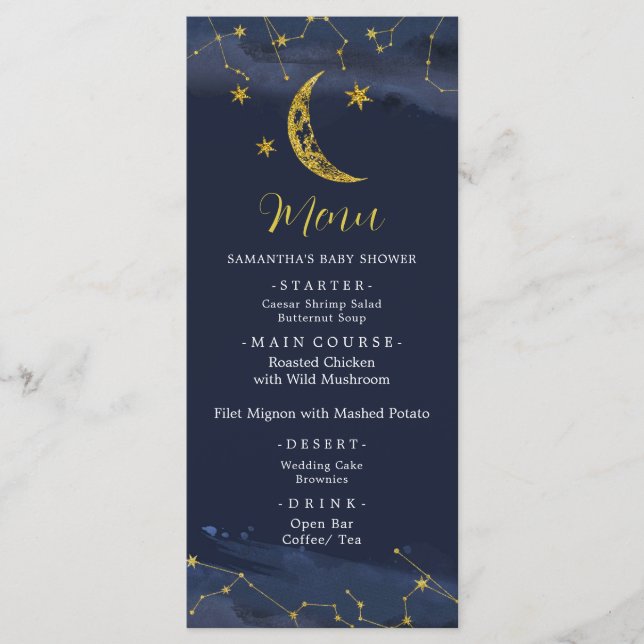 Night Sky Over the Moon Baby Shower Menu (Front)