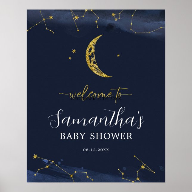 Night Sky Over the Moon Baby Shower Welome Sign (Front)