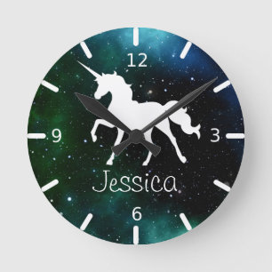 Night Sky Personalized Unicorn Round Clock