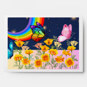 Night Sky, Rainbow, Butterflies, and Flowers Envelope