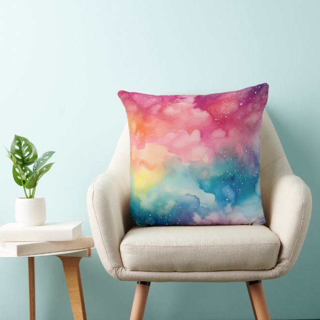 Night Sky Rainbow Watercolour Abstract Art Throw Pillow (Chair)