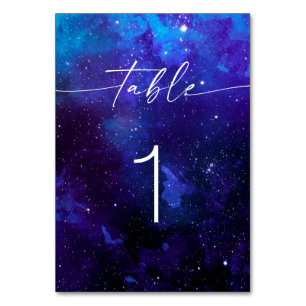 Night Sky Romantic Galaxy Wedding   Modern Script Table Number