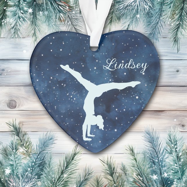 Night Sky Silver Blue Girl Gymnast Christmas Ornament (Creator Uploaded)