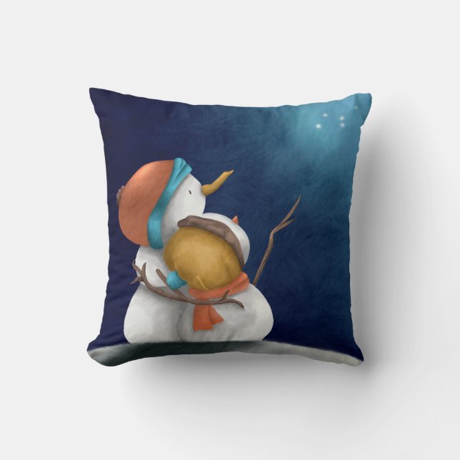Night sky Snowmen looking at the stars Throw Pillow (Front)