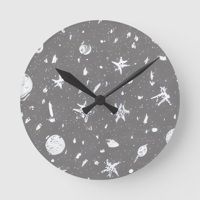 Night sky star night greyscale pattern round clock (Front)