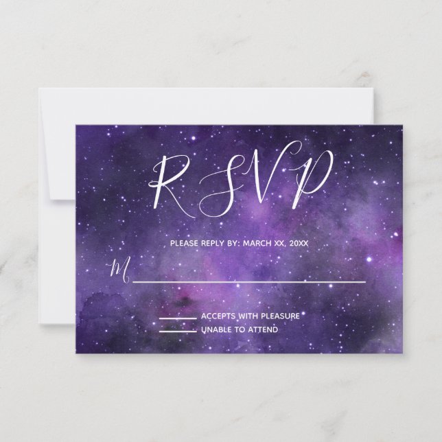 Night Sky Starlight Purple Wedding RSVP Card (Front)