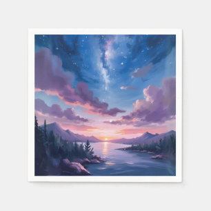 Night Sky   Starry Lake Purple Watercolor Napkin