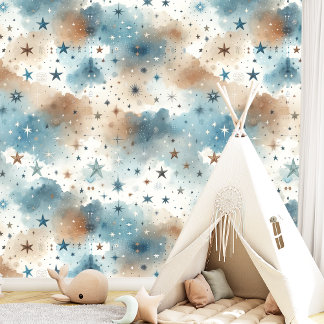 Night Sky Stars Blue and Brown Pattern Wallpaper