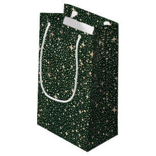 Night Sky Stars Celestial Emerald Green and Gold Small Gift Bag