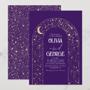Night Sky Stars Celestial Romantic Purple Wedding Invitation