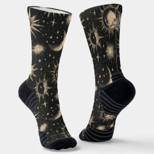 Night Sky Stars & Moon Chalk Drawing Pattern Socks