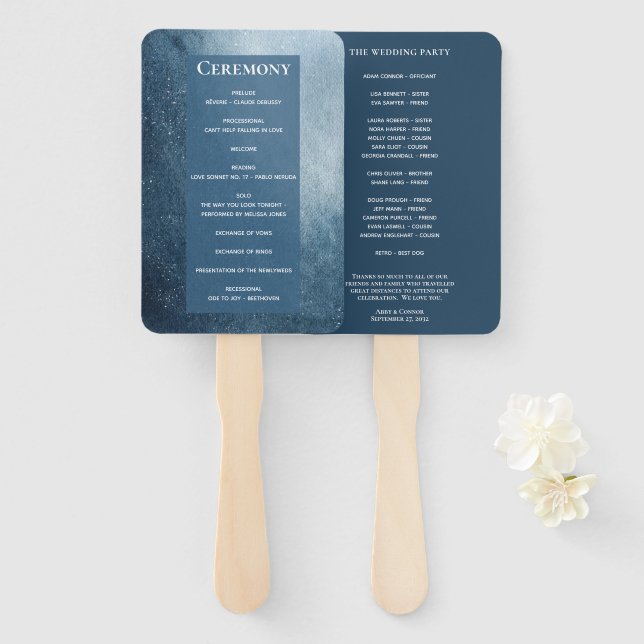 Night Sky Stars Navy Blue White Fan Program (Front and Back)