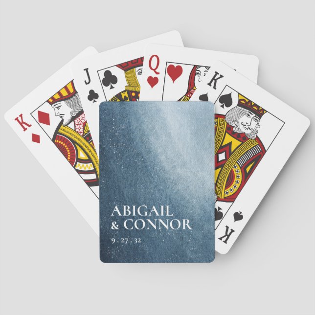 Night Sky Stars Navy Blue White Playing Cards (Back)