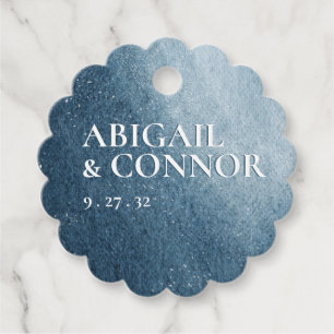 Night Sky Stars Navy Blue White Scalloped Favour Tags