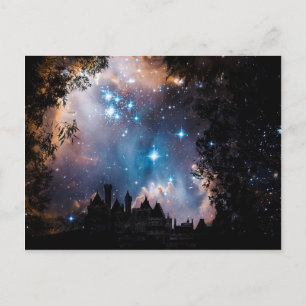 Night Sky Stars Tree Castle Postcard