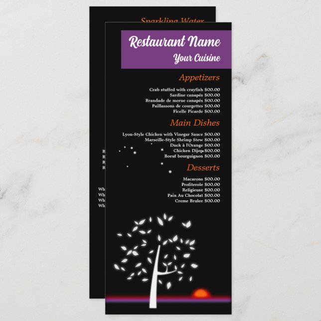 Night Sky Sun, Restaurant Slimline Menu (Front/Back)