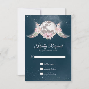 Night Sky Triple Moon Pink & Blue Handfasting RSVP Card