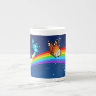 Night Sky, Two Birds, Butterflies, and a Rainbow Bone China Mug