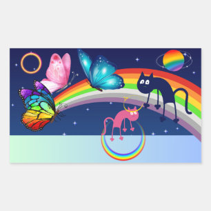 Night Sky, Two Cats, Butterflies, and a Rainbow Sticker
