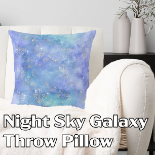 Night Sky Watercolor Galaxy Purple Blue Silver Throw Pillow