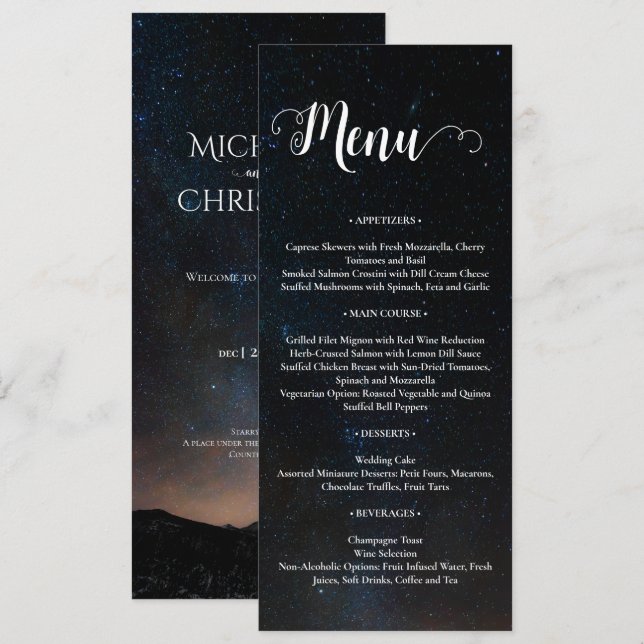 Night sky wedding under the stars menu (Front/Back)