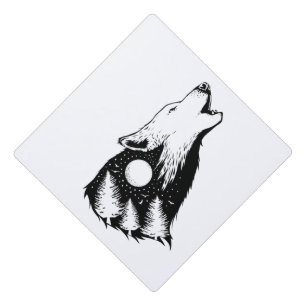 Night Sky Wilderness Howling Wolf Graduation Cap Topper
