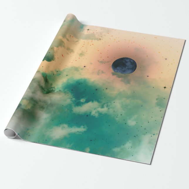 NIGHT SKY WITH CLOUDS AND STARS GIFT WRAPPING WRAPPING PAPER (Unrolled)