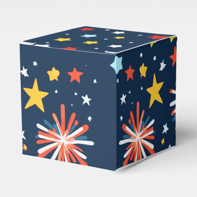 Night Sky with Colourful Firecrackers and Stars Favor Box (Front Side)
