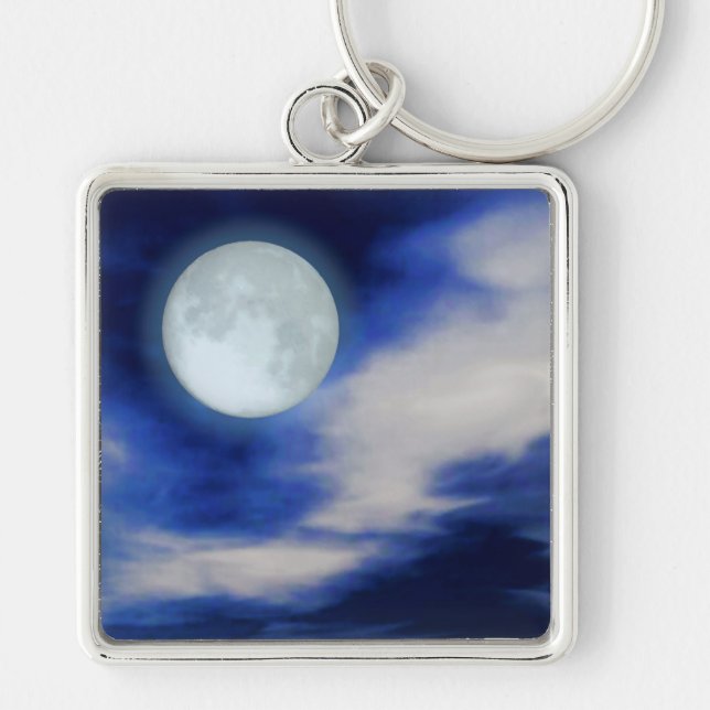 Night Sky with Moon and Clouds Keychain (Front)