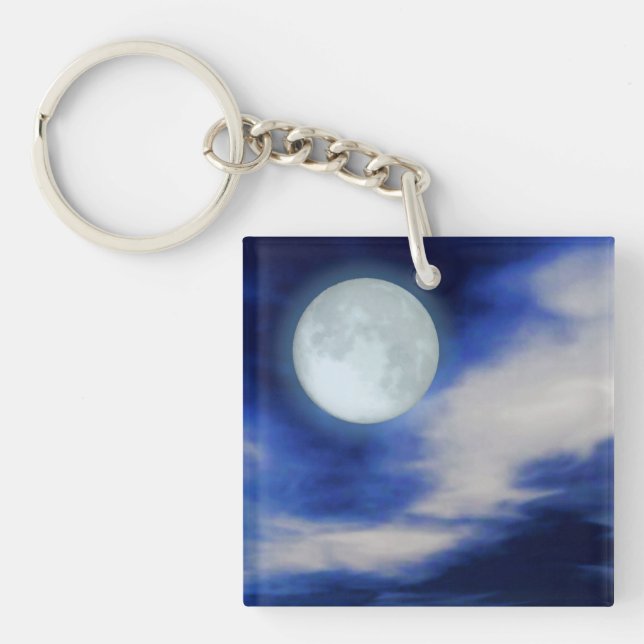 Night Sky with Moon and Clouds Keychain (Front)
