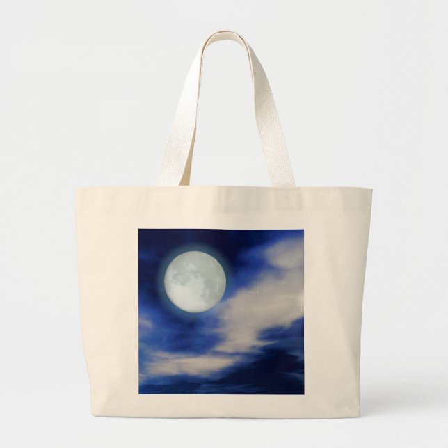 Night Sky with Moon and Clouds Large Tote Bag (Front)
