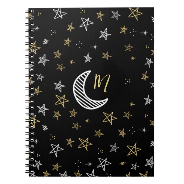 Night Sky With Moon And Stars Notebook (Front)