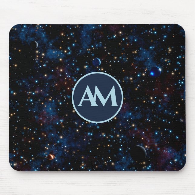 Night sky with stars and planets personalized mouse pad (Front)
