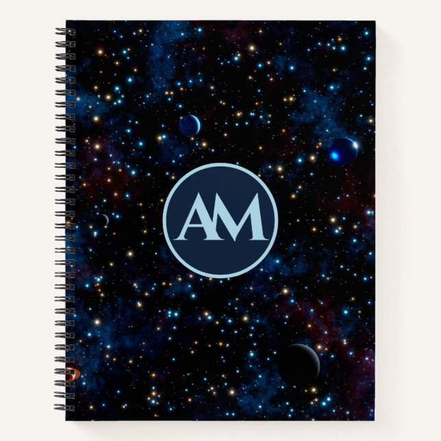 Night sky with stars and planets personalized notebook (Front)